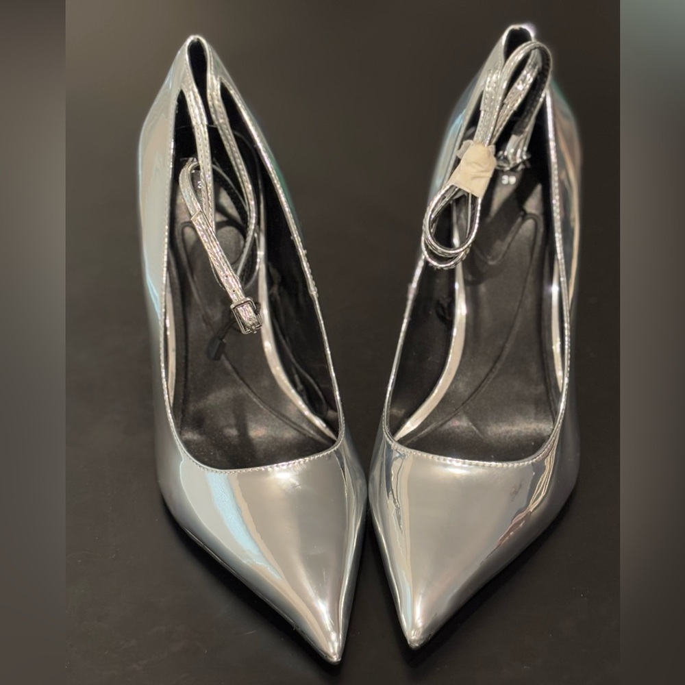 Silver ZARA High Heel Pointed Toe Pumps with ankle strap